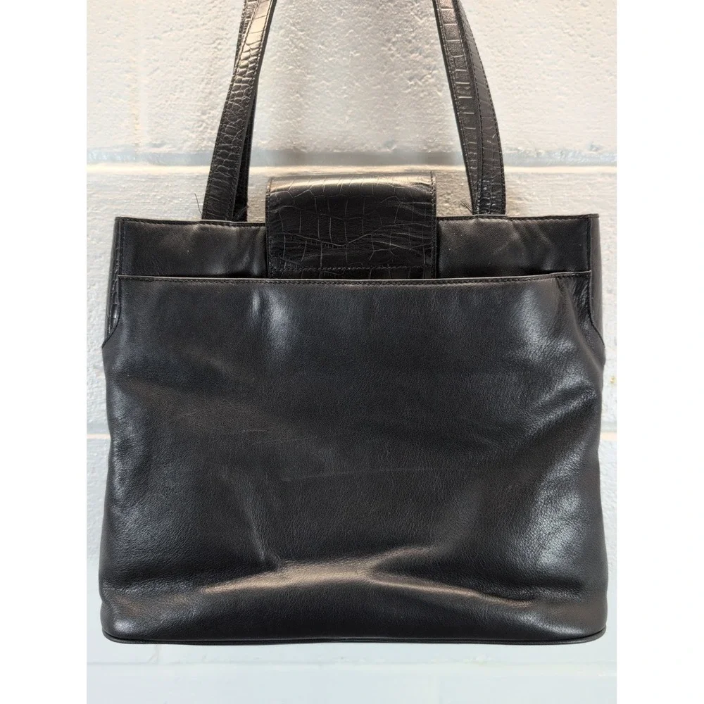 Lauren Ralph Lauren Soft Black leather Shoulder bag crocodile Pattern-embossed